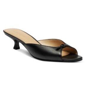 Coach Bow Kitten Heel Sandals in black leather Size 6.5 Peep Toe